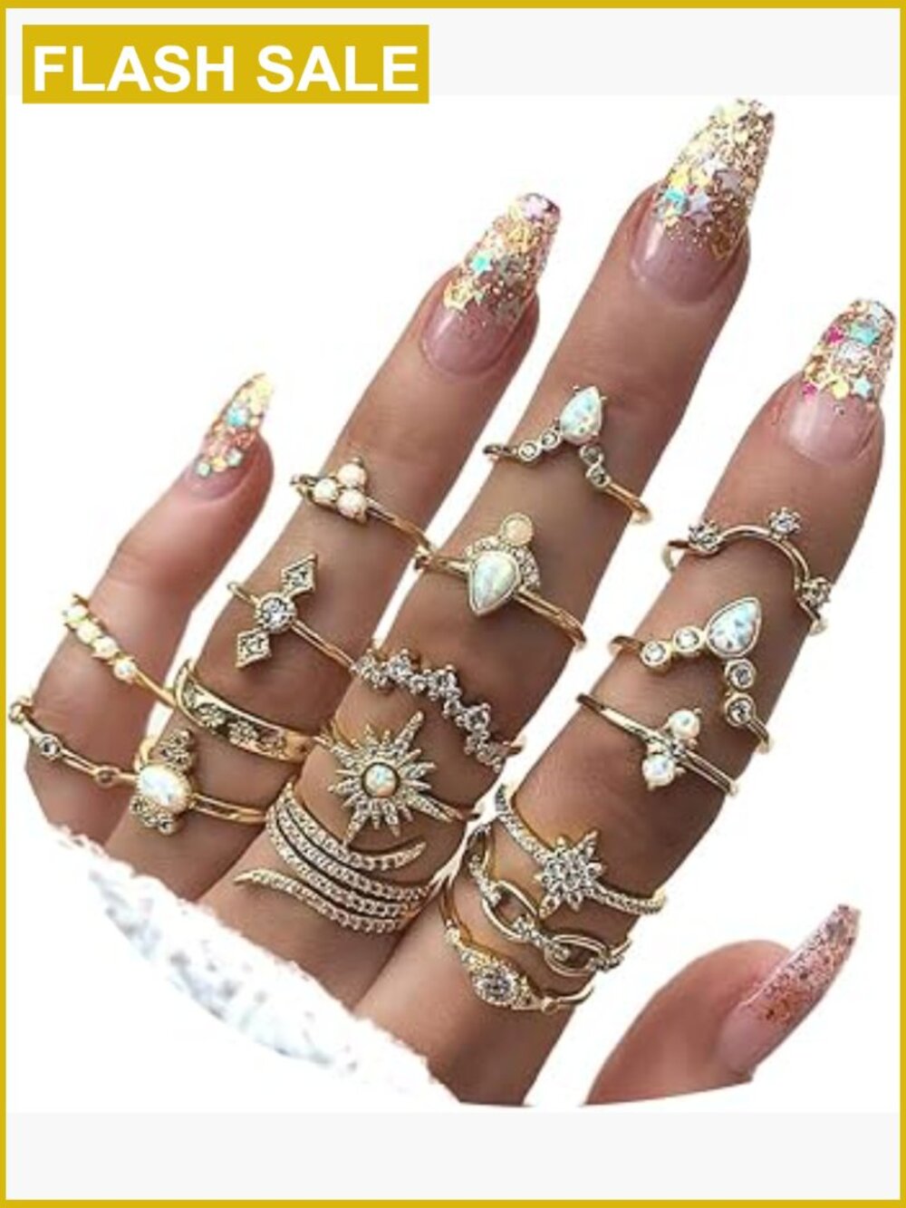 Boho Stacking Ring Set Knuckle Rings Rhinestone Gold Joint Ring Anillo 17pcs
